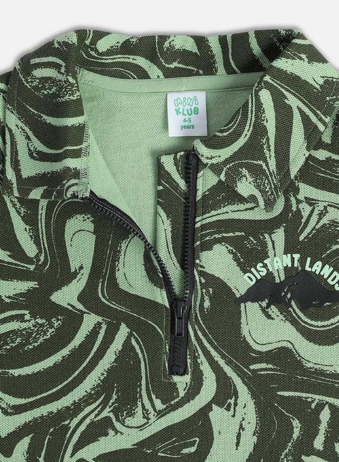 MINIKLUB Boys Marble Print Long Sleeve Polo T-Shirt - Image 4