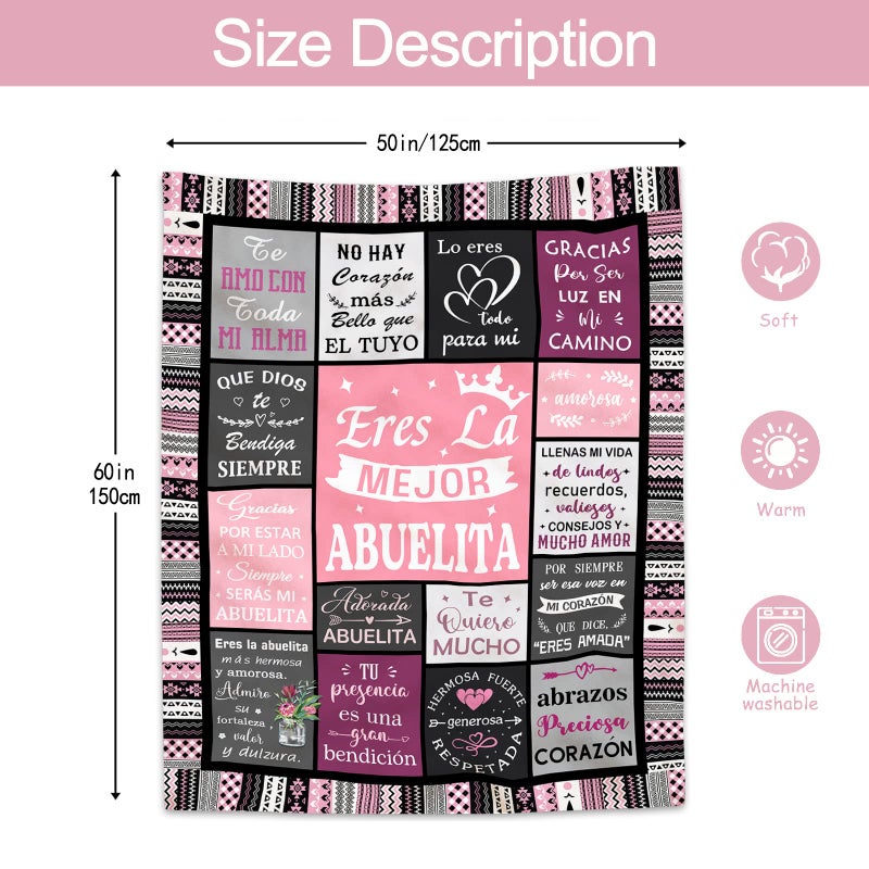 Ruvinzo Ruvinzo Grandma Gifts in Spanish  Mothers Day Birthday Gifts for Grandma  Abuela Gifts  Regalos para Abuela  Grandmother Gifts  Best Grandma Gifts for Mimi Gigi Nana  Abuelita Blanket 50"" x 60""  - Image 3