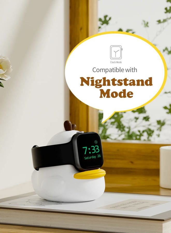 ELETIUO Charger Stand Compatible with Apple Watch Series 49/46/45/44/42/41/40/38mm iWatch Ultra2/Ultra/10/9/8/SE2/7/6/SE/5/4/3/2/1,Duck Silicone Charging Dock,Supports Night Stand Mode,White - Image 4