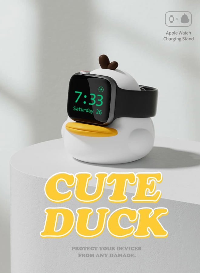 ELETIUO Charger Stand Compatible with Apple Watch Series 49/46/45/44/42/41/40/38mm iWatch Ultra2/Ultra/10/9/8/SE2/7/6/SE/5/4/3/2/1,Duck Silicone Charging Dock,Supports Night Stand Mode,White - Image 3
