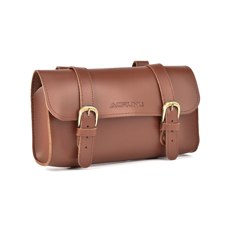 Generic ACRUNU Vintage Bicycle Front Bag Leather Cycling Storage Pouch Vintage brown leather bag 