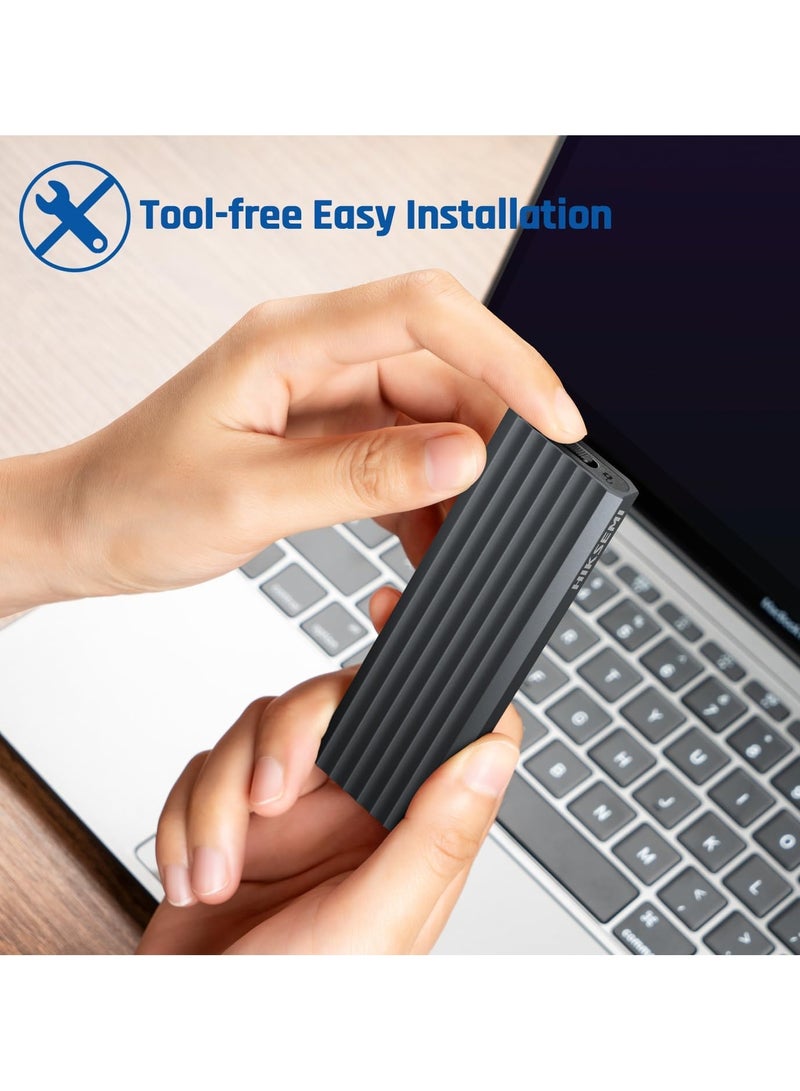 هيكسيمي علبة HIKSEMI M.2 NVMe SSD – محول USB-C 3.2 Gen 2 بسرعة 10Gbps، تصميم بدون أدوات من الألمنيوم لأقراص SSD نوع M-Key وM+B Key بمقاسات 2230/2242/2260/2280، يدعم UASP وTrim - Image 4