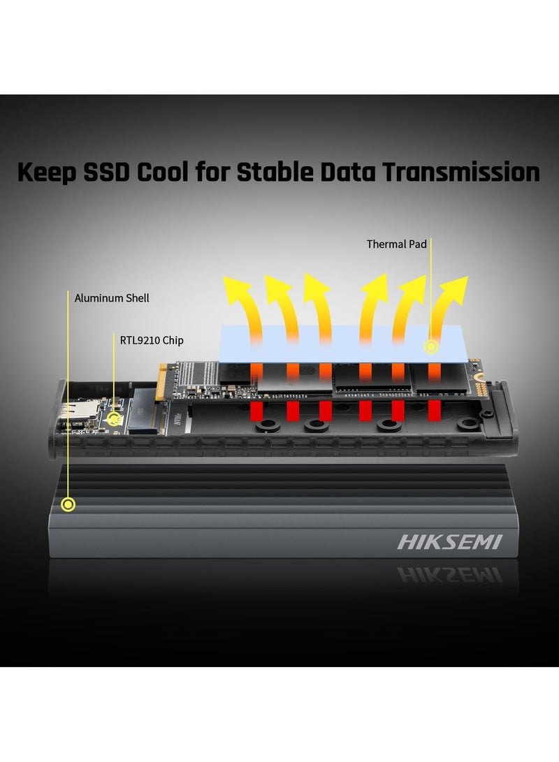 هيكسيمي علبة HIKSEMI M.2 NVMe SSD – محول USB-C 3.2 Gen 2 بسرعة 10Gbps، تصميم بدون أدوات من الألمنيوم لأقراص SSD نوع M-Key وM+B Key بمقاسات 2230/2242/2260/2280، يدعم UASP وTrim - Image 5