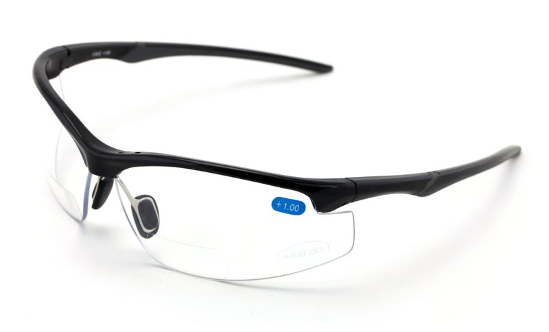 V.W.E. Bifocal High Performance Sport Protective Safety Glasses Bifocal - Clear Lens Reader Reading Glasses - Ansi Z87.1 Certified (Gloss Black, 1.00) - Image 1