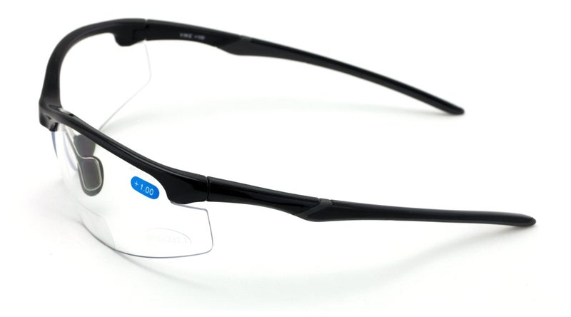 V.W.E. Bifocal High Performance Sport Protective Safety Glasses Bifocal - Clear Lens Reader Reading Glasses - Ansi Z87.1 Certified (Gloss Black, 1.00) - Image 3