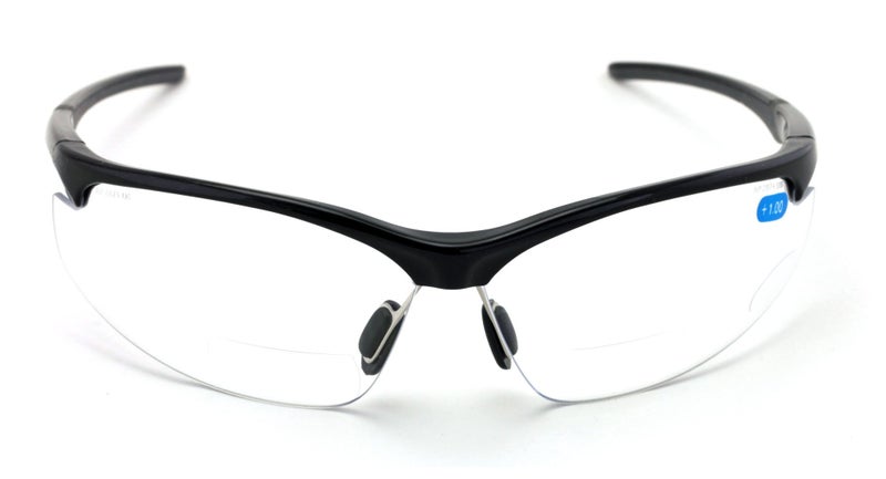 V.W.E. Bifocal High Performance Sport Protective Safety Glasses Bifocal - Clear Lens Reader Reading Glasses - Ansi Z87.1 Certified (Gloss Black, 1.00) - Image 2