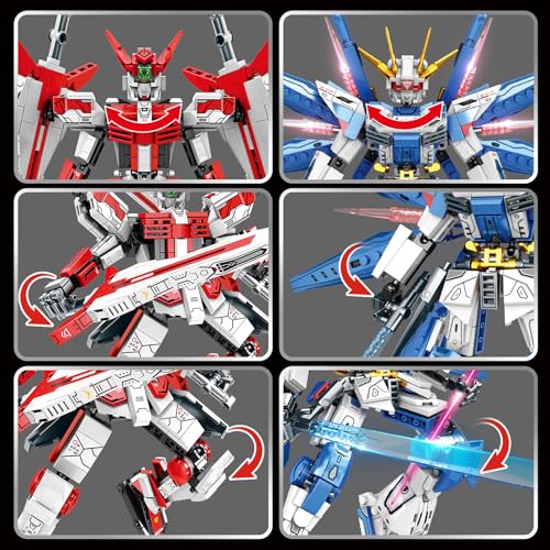 HSANHE Dual Mech Building Blocks Set Classic Red  Blue Robot Models Compatible with Lego Creative Action Robot Gifts Perfect for Christmas Birthday 913 Pieces - Image 5