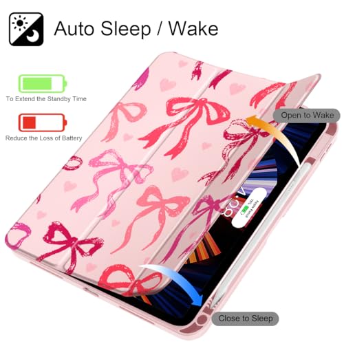 May Chen for iPad (A16) 11th Generation Case 11 Inch 2025, iPad 10th Gen Case 2022 10.9 inch, Built-in Pencil Holder with Shockproof Cover Clear Transparent Back Shell Auto Wake/Sleep, Bow Ribbon - Image 3