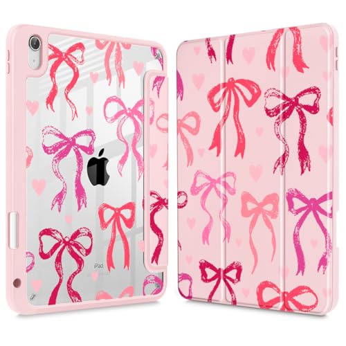 May Chen for iPad (A16) 11th Generation Case 11 Inch 2025, iPad 10th Gen Case 2022 10.9 inch, Built-in Pencil Holder with Shockproof Cover Clear Transparent Back Shell Auto Wake/Sleep, Bow Ribbon - Image 1