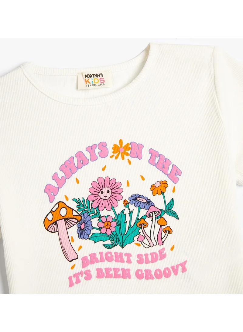 KOTON Crop T-Shirt Floral Printed Short Sleeve Cotton