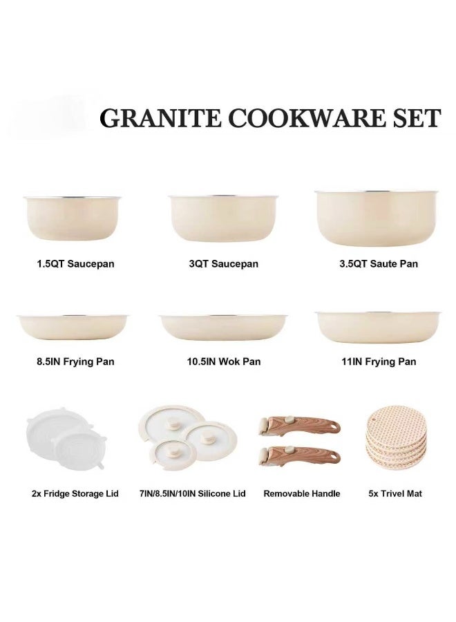Caannasweis 16PCS Pots and Pans Set Nonstick -Kitchen Cookware Sets Detachable Handle Pot and Pan Set Removable Handle Camping Cooking Set,Compatible with Gas And Electric Stoves ，OvenSafe，Washdisher Safe Non Toxic Frying Pans for Cooking Pan Set - Image 2
