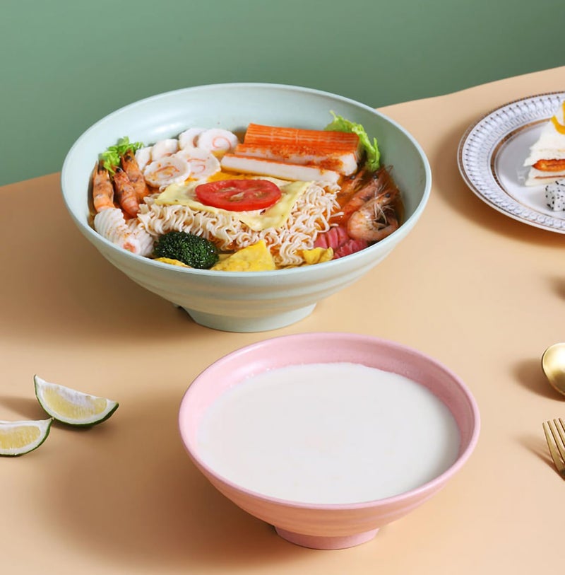 P-PLUS INTERNATIONAL Unbreakable Japanese Style Noodles, Salad Bowls for Pasta Ramen Bowl Set for Kitchen Bowls for Serving Miso, Thai, Soup, Microwavable (1200ml+1500ml, Green, Set of 2) - Image 4