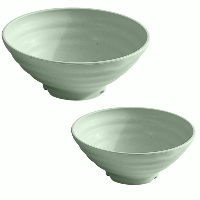P-PLUS INTERNATIONAL Unbreakable Japanese Style Noodles, Salad Bowls for Pasta Ramen Bowl Set for Kitchen Bowls for Serving Miso, Thai, Soup, Microwavable (1200ml+1500ml, Green, Set of 2) - Image 1