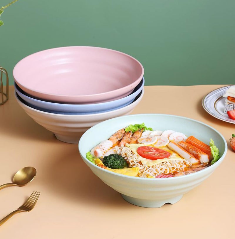 P-PLUS INTERNATIONAL Unbreakable Japanese Style Noodles, Salad Bowls for Pasta Ramen Bowl Set for Kitchen Bowls for Serving Miso, Thai, Soup, Microwavable (1200ml+1500ml, Green, Set of 2) - Image 5