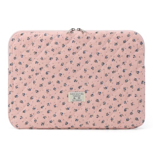 BBIQI Puffy Laptop Sleeve 13-15.6 Inch Cute Quilted Laptop Protective Case Padded Floral Computer Sleeve for MacBook (A-Dark Pink, 13 Inch) - Image 1