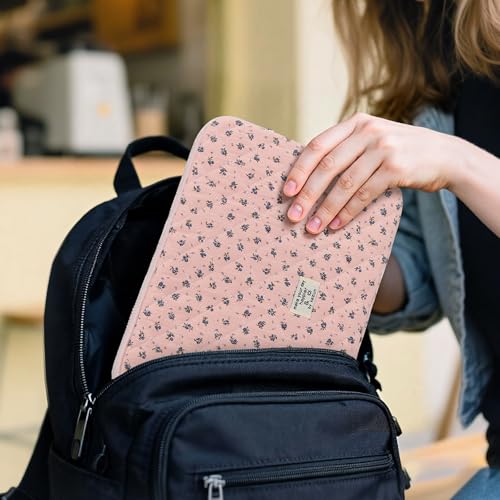BBIQI Puffy Laptop Sleeve 13-15.6 Inch Cute Quilted Laptop Protective Case Padded Floral Computer Sleeve for MacBook (A-Dark Pink, 13 Inch) - Image 5