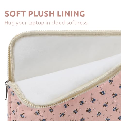 BBIQI Puffy Laptop Sleeve 13-15.6 Inch Cute Quilted Laptop Protective Case Padded Floral Computer Sleeve for MacBook (A-Dark Pink, 13 Inch) - Image 4