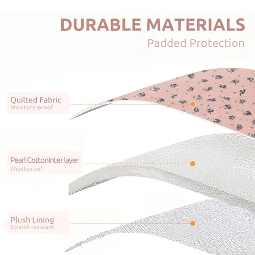 BBIQI Puffy Laptop Sleeve 13-15.6 Inch Cute Quilted Laptop Protective Case Padded Floral Computer Sleeve for MacBook (A-Dark Pink, 13 Inch) - Image 3