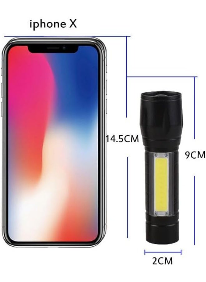كشاف LED يدوي قابل للشحن USB – مصباح يدوي عالي السطوع مع زوم قابل للتعديل وإضاءة جانبية COB للطوارئ والتخييم والاستخدام الخارجي - Image 4
