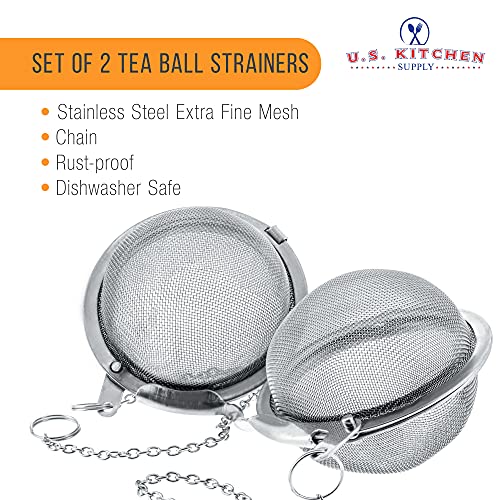 U.S. Kitchen Supply - 2 Premium Stainless Steel Tea Ball Strainer Infusers - 2.1" Size with Extra Fine Mesh - Steep Loose Leaf Tea, Herbal, Spices & Seasonings - Teapot, Tea & Coffee Cup Mug - Image 2