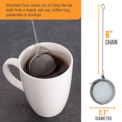U.S. Kitchen Supply - 2 Premium Stainless Steel Tea Ball Strainer Infusers - 2.1" Size with Extra Fine Mesh - Steep Loose Leaf Tea, Herbal, Spices & Seasonings - Teapot, Tea & Coffee Cup Mug - Image 3