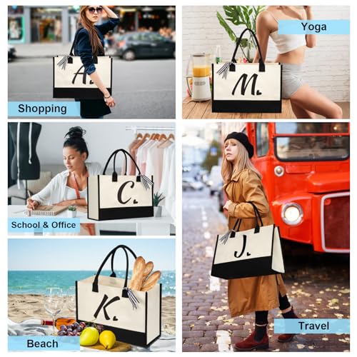 shenee Initial Canvas Tote Bag, Personalized Beach Jute Bag Present for Women Holiday, Friends Birthday Gift, Beach, Wedding (Letter A) - Image 5
