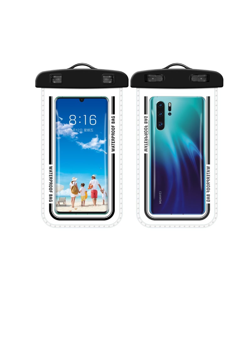 CityRiya-Long 2Pcs Waterproof Phone Pouch Set,Touch-Sensitive Underwater Dry Bag, IPX8 Certified Universal Phone Protector for Phones up to 7.2'' - Perfect for Swimming, Diving, Beach, Hot Spring, Water Park, Cruise, Snorkeling, Boating, Rafting & Water Sports Adventures(D7-2,Black)  - Image 1