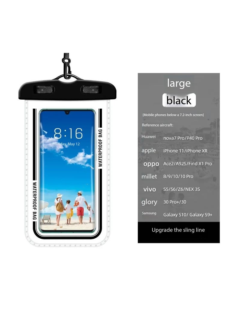 CityRiya-Long 2Pcs Waterproof Phone Pouch Set,Touch-Sensitive Underwater Dry Bag, IPX8 Certified Universal Phone Protector for Phones up to 7.2'' - Perfect for Swimming, Diving, Beach, Hot Spring, Water Park, Cruise, Snorkeling, Boating, Rafting & Water Sports Adventures(D7-2,Black)  - Image 2