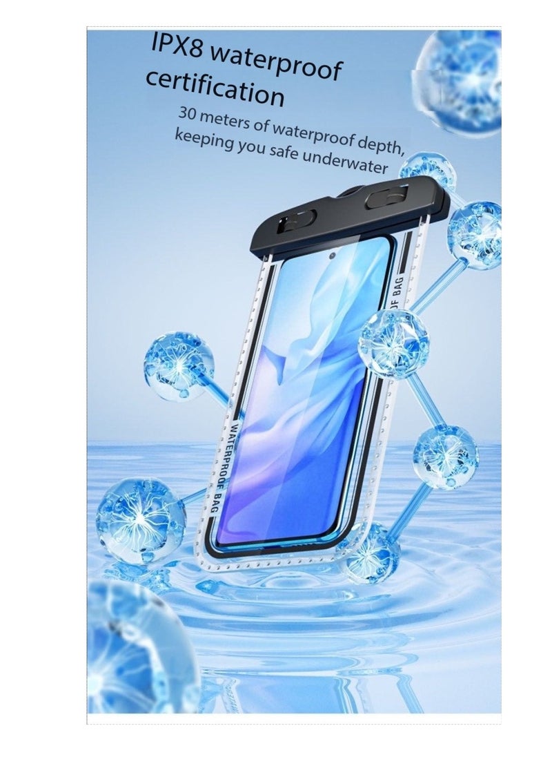 CityRiya-Long 2Pcs Waterproof Phone Pouch Set,Touch-Sensitive Underwater Dry Bag, IPX8 Certified Universal Phone Protector for Phones up to 7.2'' - Perfect for Swimming, Diving, Beach, Hot Spring, Water Park, Cruise, Snorkeling, Boating, Rafting & Water Sports Adventures(D7-2,Black)  - Image 3