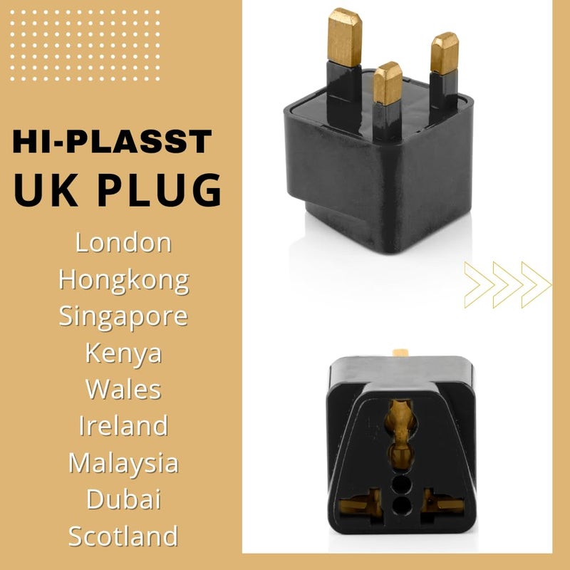 HI PLASST PINS N PLUGS HiPlasst Black UK Adapter TypeG Plug 4pcs Pack UK Travel Converter for Dubai Singapore Hong Kong Malaysia Compact Durable India to UK Plug Adapter - Image 4