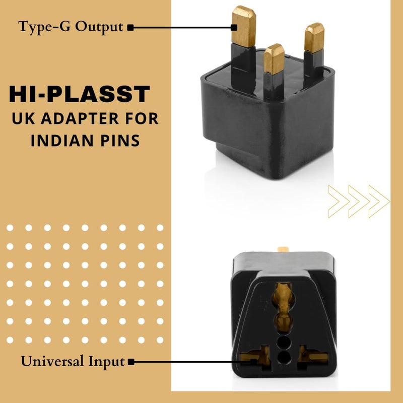 HI PLASST PINS N PLUGS HiPlasst Black UK Adapter TypeG Plug 4pcs Pack UK Travel Converter for Dubai Singapore Hong Kong Malaysia Compact Durable India to UK Plug Adapter - Image 3
