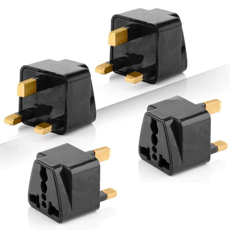 HI PLASST PINS N PLUGS HiPlasst Black UK Adapter TypeG Plug 4pcs Pack UK Travel Converter for Dubai Singapore Hong Kong Malaysia Compact Durable India to UK Plug Adapter - Image 1