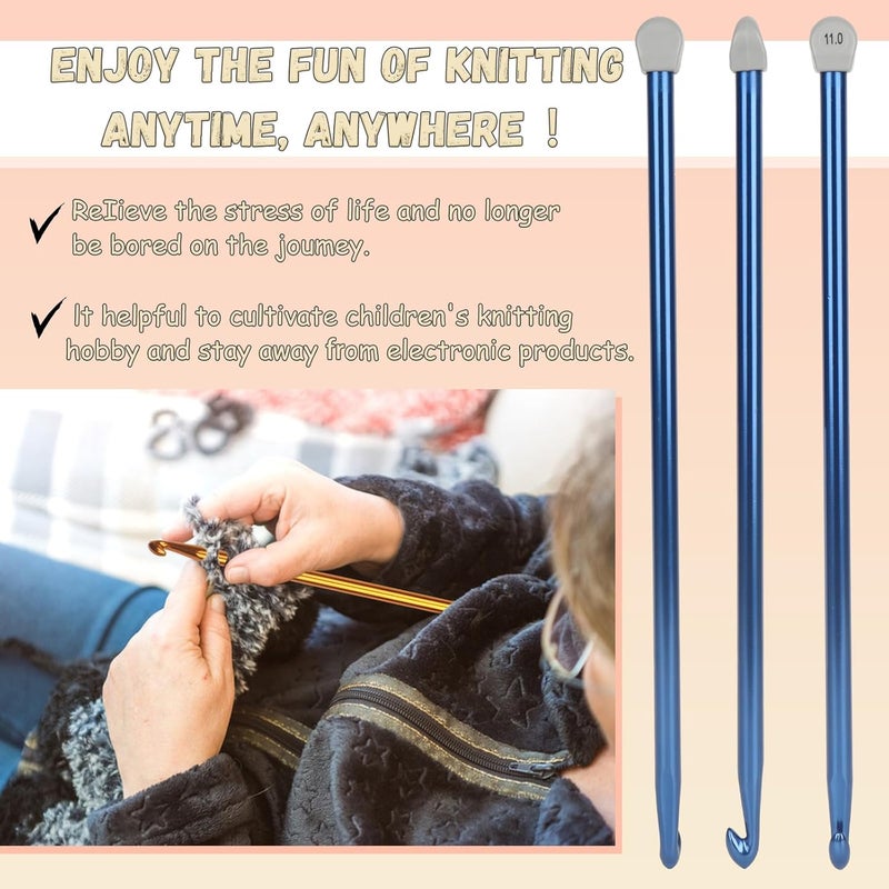 Coopay Tunisian Crochet Hook Set  9mm 10mm 11mm Large Hooks 3PCS Extra Long 138in Metal Afghan Crochet Needles for Crocheting Great for Beginners - Image 2