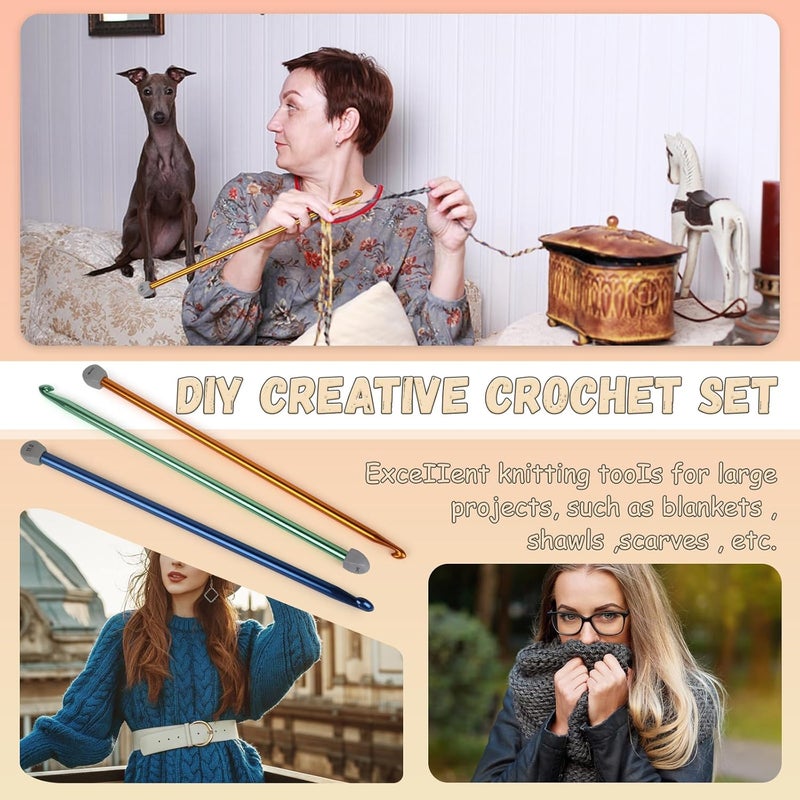 Coopay Tunisian Crochet Hook Set  9mm 10mm 11mm Large Hooks 3PCS Extra Long 138in Metal Afghan Crochet Needles for Crocheting Great for Beginners - Image 3