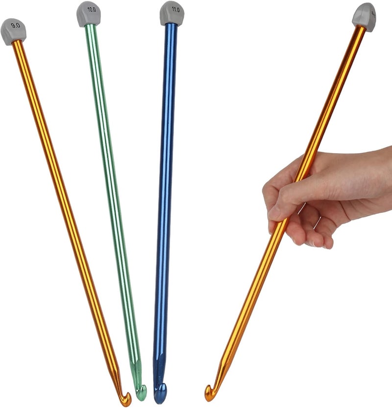 Coopay Tunisian Crochet Hook Set  9mm 10mm 11mm Large Hooks 3PCS Extra Long 138in Metal Afghan Crochet Needles for Crocheting Great for Beginners - Image 1