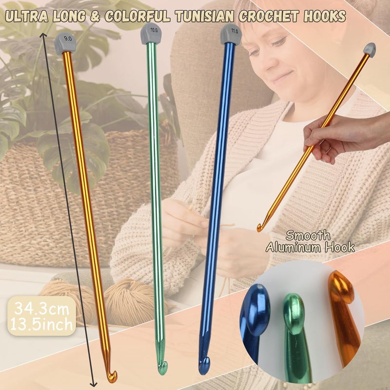 Coopay Tunisian Crochet Hook Set  9mm 10mm 11mm Large Hooks 3PCS Extra Long 138in Metal Afghan Crochet Needles for Crocheting Great for Beginners - Image 5