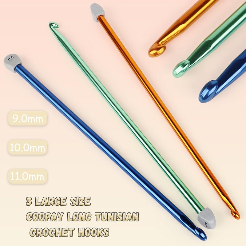 Coopay Tunisian Crochet Hook Set  9mm 10mm 11mm Large Hooks 3PCS Extra Long 138in Metal Afghan Crochet Needles for Crocheting Great for Beginners - Image 4