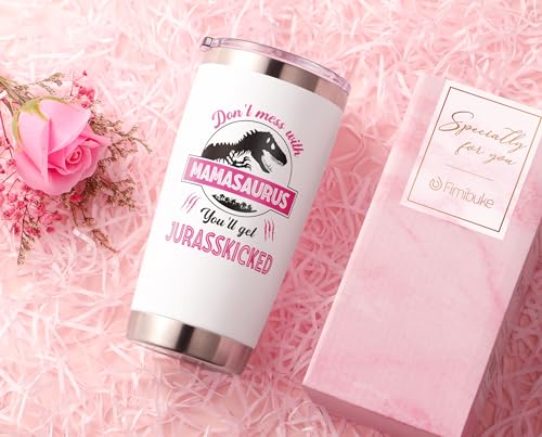 Fimibuke Gifts for Mom, Christmas Gifts from Daughter Son, 20 OZ Tumbler Best Birthday Gifts for Mama Mother-in-Law Wife Mother to Be, Mamasaurus Insulated Cup with Handle New Mom Gift for Wife from Husband - Image 4