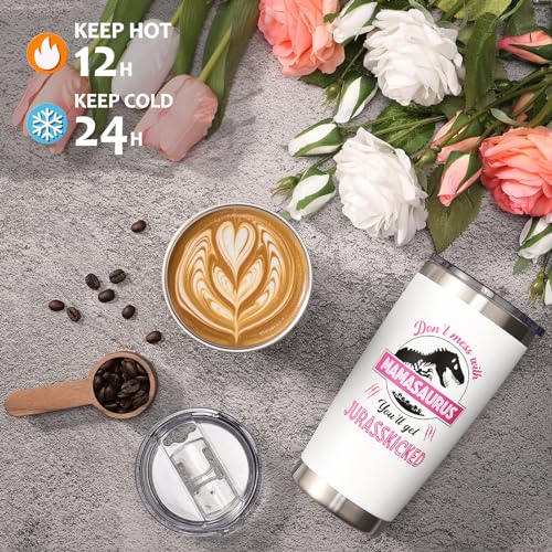 Fimibuke Gifts for Mom, Christmas Gifts from Daughter Son, 20 OZ Tumbler Best Birthday Gifts for Mama Mother-in-Law Wife Mother to Be, Mamasaurus Insulated Cup with Handle New Mom Gift for Wife from Husband - Image 5
