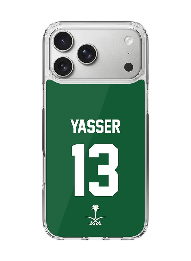 Stylizedd Classic Clear MagSafe Case for iPhone 17 Pro Max , Hybrid Soft Case Flexible Edges Anti Drop TPU PC Gel Thin Transparent Cover [ Designed for iPhone 17 Pro Max ] - Football Team - Saudi Arabia, Player Name - Yasser