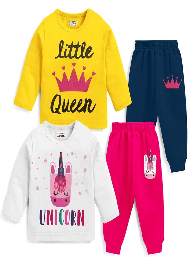 Kuchipoo Baby Girl Regular Fit Cotton T-Shirts and Pyjamas Set (KUC-PSUT-107, 12-18 Months, Multi-Colored), Printed - Image 1