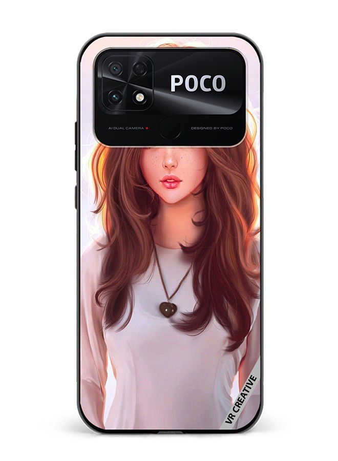 VR CREATIVE Protective Case Cover For Xiaomi Poco C40 Girl With Curly Hair Design Multicolour - Image 1