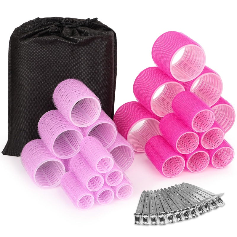 selizo Rollers Hair Curlers Set - 36 Pieces with 4 Sizes (6 Jumbo, 6 Large, 6 Medium & 6 Small Curlers), 12 Hair Clips for Long, Thick Hair, Pink - Image 1