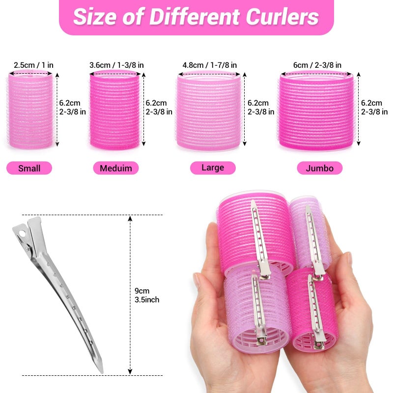 selizo Rollers Hair Curlers Set - 36 Pieces with 4 Sizes (6 Jumbo, 6 Large, 6 Medium & 6 Small Curlers), 12 Hair Clips for Long, Thick Hair, Pink - Image 2