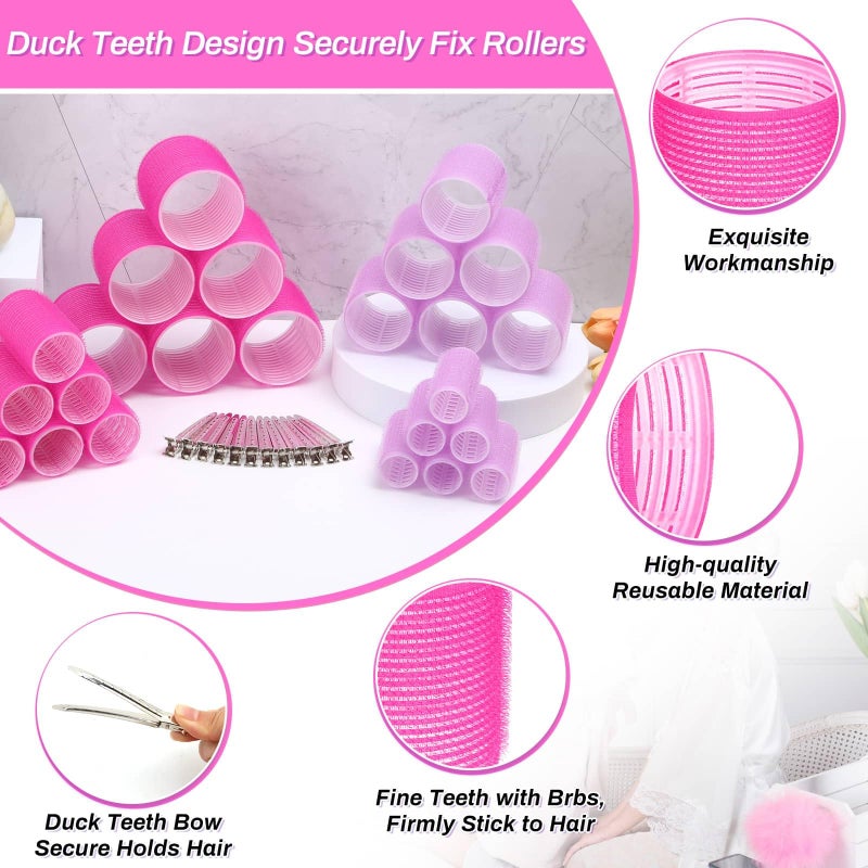 selizo Rollers Hair Curlers Set - 36 Pieces with 4 Sizes (6 Jumbo, 6 Large, 6 Medium & 6 Small Curlers), 12 Hair Clips for Long, Thick Hair, Pink - Image 3