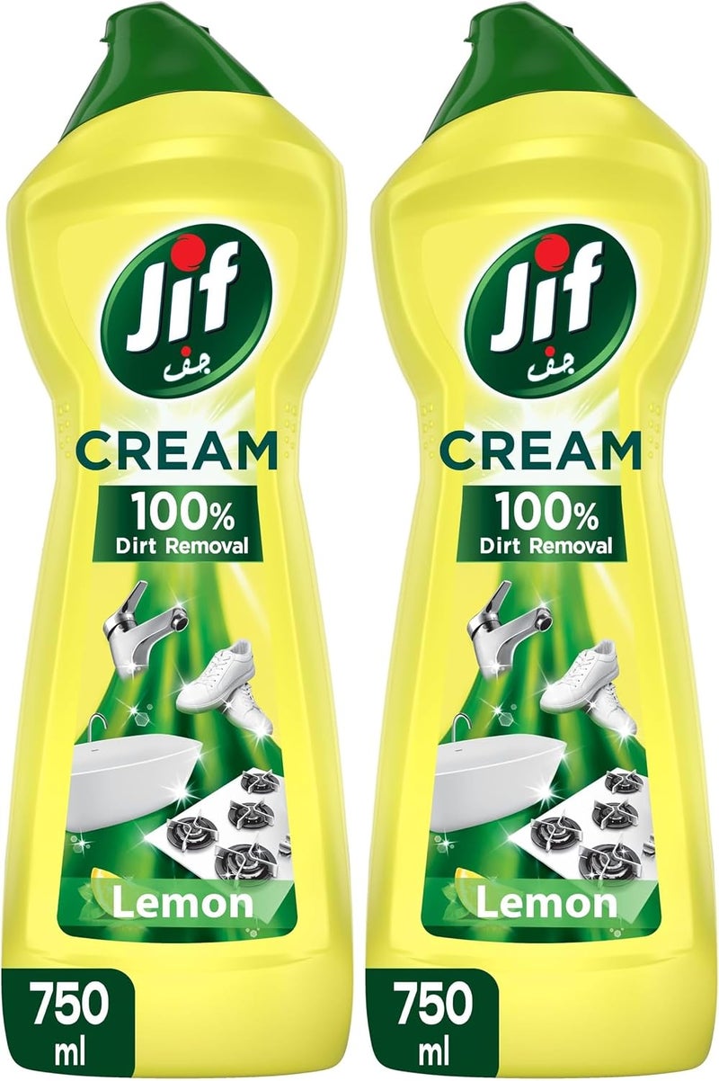 Jif Cream Cleaner, With micro crystals technology, Lemon, Eliminates grease, burnt food & limescale stains, 750ml (Pack of 2) - Image 1