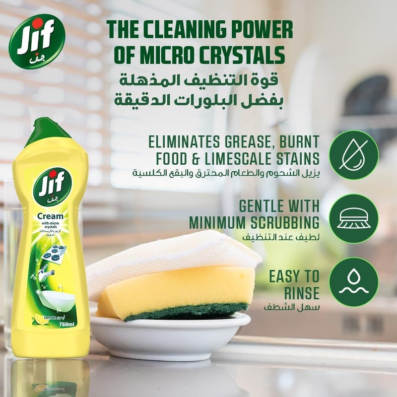 Jif Cream Cleaner, With micro crystals technology, Lemon, Eliminates grease, burnt food & limescale stains, 750ml (Pack of 2) - Image 3