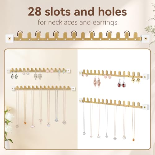 milylove Wall Necklace Holder Hanging Jewelry Organizer 2 Pack Metal Necklace Organizer, Space-saving Jewelry Display for Necklaces & Earrings，Gold，Screws Included - Image 5
