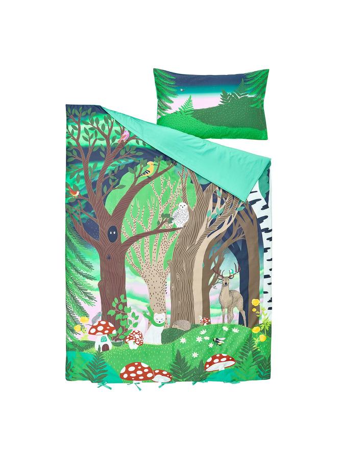 erorex Duvet cover and pillowcase, multicolour/forest pattern, 150x200/50x80 cm - Image 2