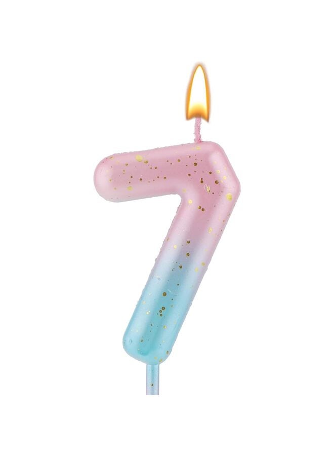 Gradient Birthday Number Letter Candle, Pink Blue Gradient Birthday Candles for Cake Numeral 7 Letter Birthday Candles - Image 1